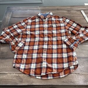 Superdry Men Casual Shirt Flannel Leisure Orange Cotton size M